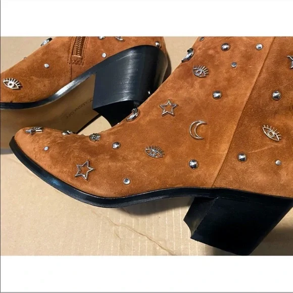 Rebecca Minkoff Lizzie Celestial Brown Suede Studded Bootie Boot